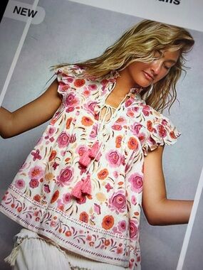 🌹 Hello Gorgeous! POL Floral Tassel Tied Flutter Sleeve Blouse- Pink